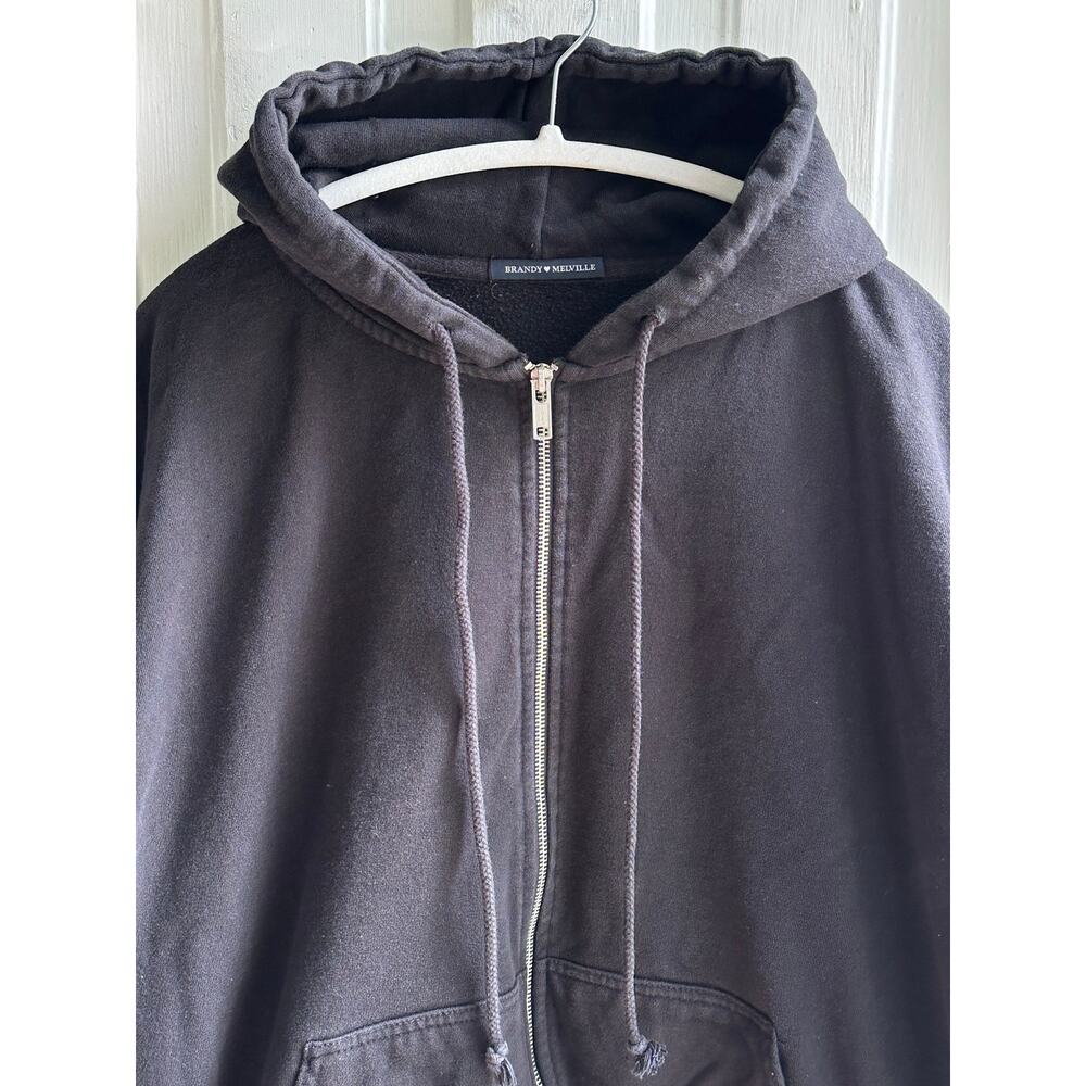 Brandy Melville Malibu California Oversized Zip-Up Hoodie Black One Size - Picture 5 of 10
